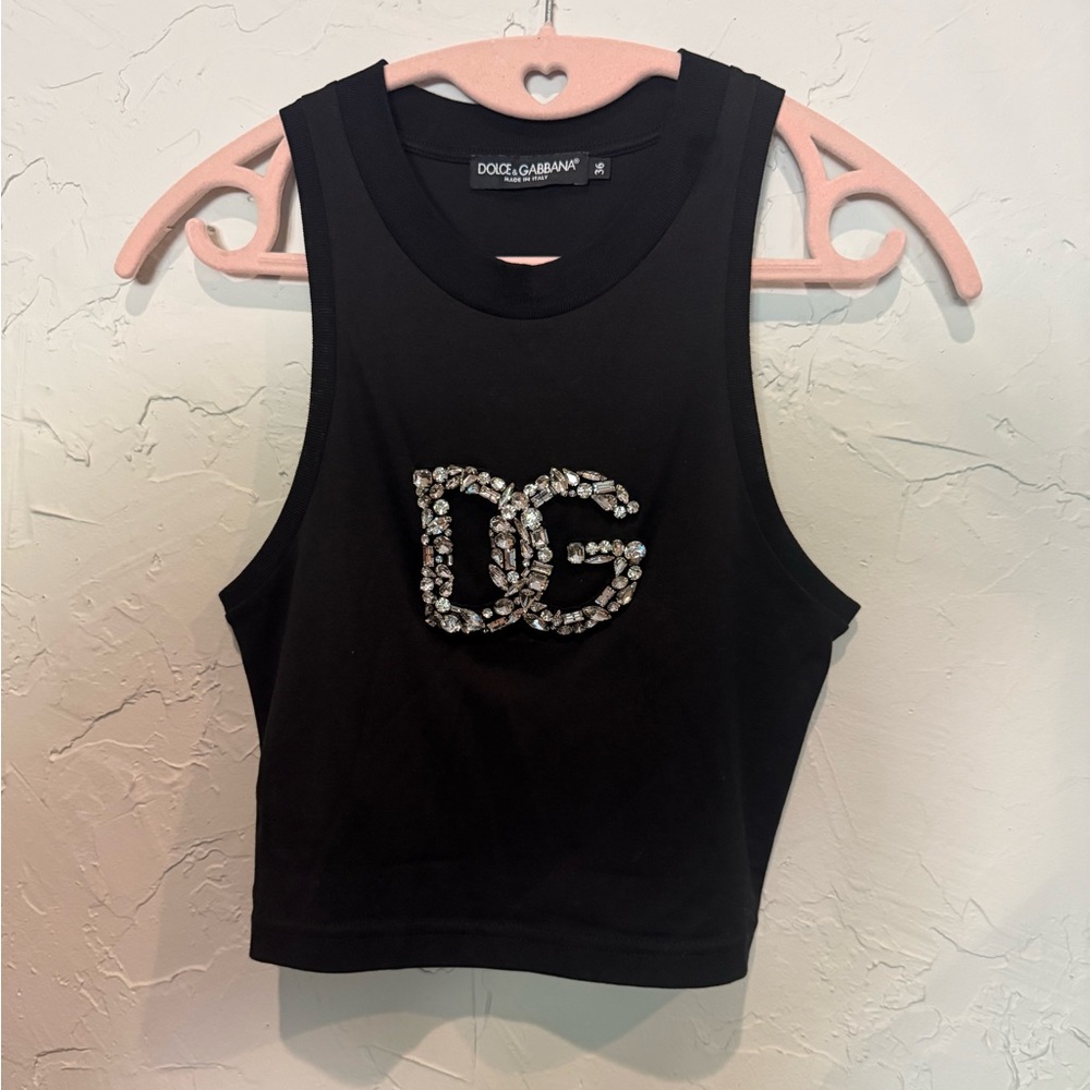 Dolce & Gabbana Women’s Crystal “DG” Sleeveless Crop Tank | Size X-Small